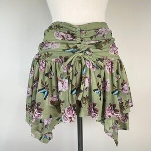 Thorn & Fable Skirt Women M Coquette Forest Fairy Grunge Floral Ruched Bow Mini